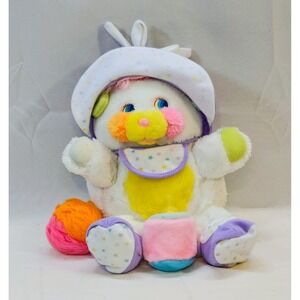 VINTAGE 1980's MATTEL POPPLES BABY BIBSY, RATTLE TAIL HAT, BOTTLE, BIB, SLIPPERS